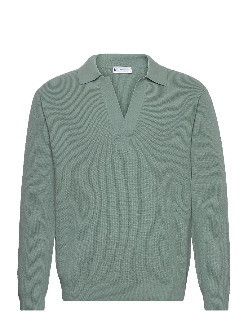 Mango - Knitted wool blend polo sweater - long-sleeved knitted polos - turquoise - aqua - 0