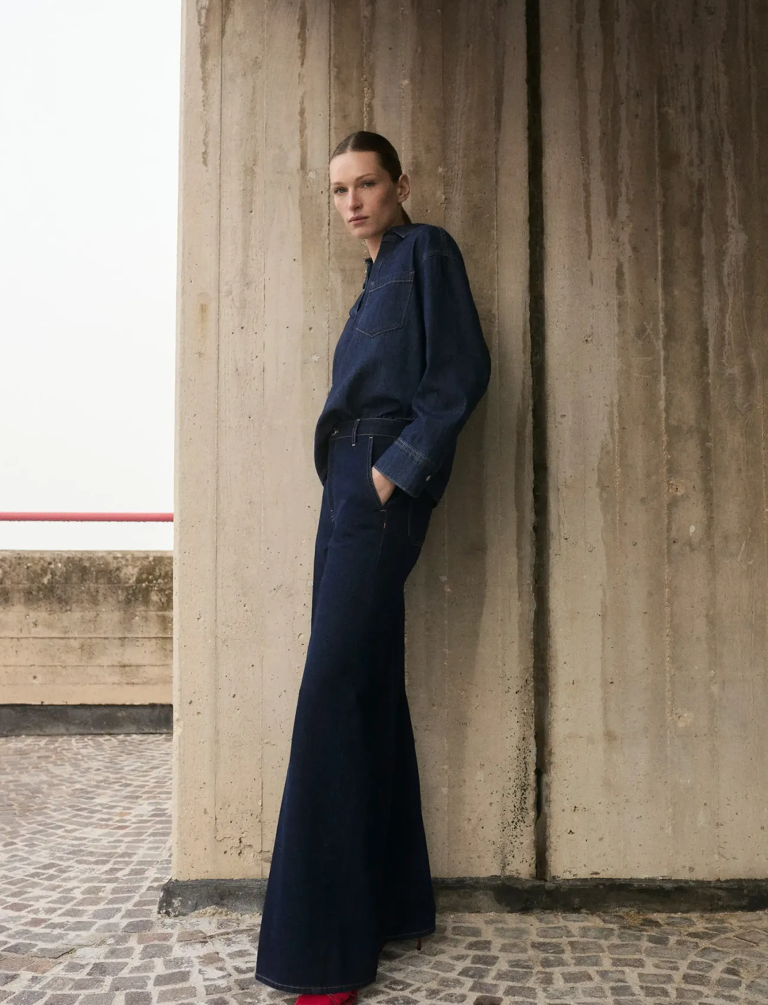 Mango High-rise wide leg rinse-wash jeans - Tøj - OPEN BLUE / blue