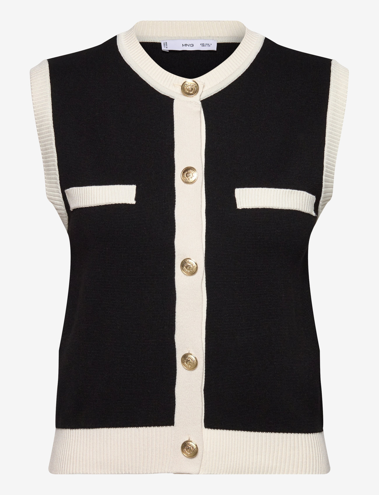 Mango - Knitted waistcoat with contrast piping - gestrickte westen - black - 1