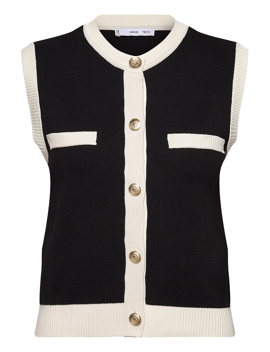 Mango - Knitted waistcoat with contrast piping - neuleliivit - black - 1