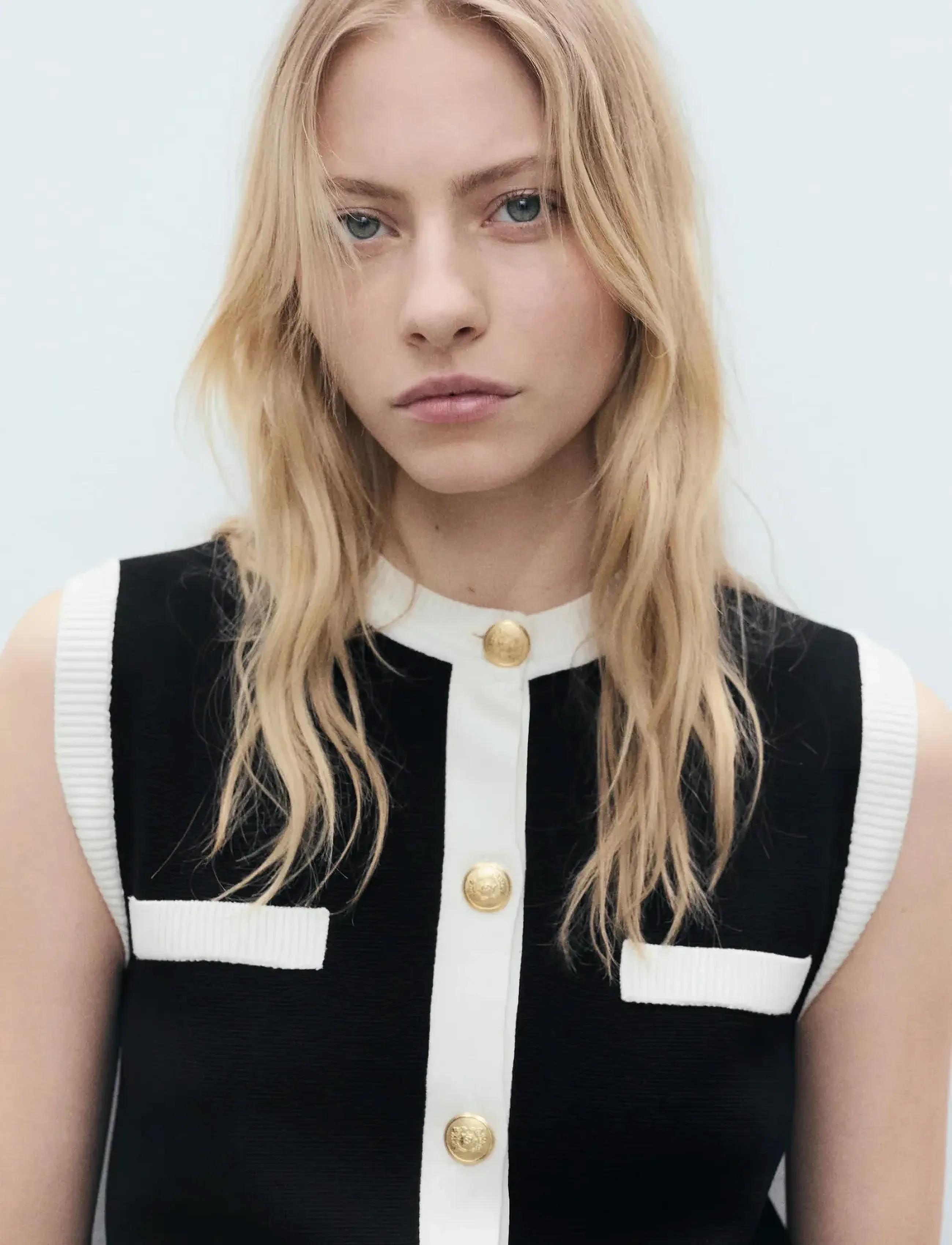 Mango Knitted Waistcoat With Contrast Piping, Kvinder, Strikket Vest med Kontrastkanter, Sort, Str: XS