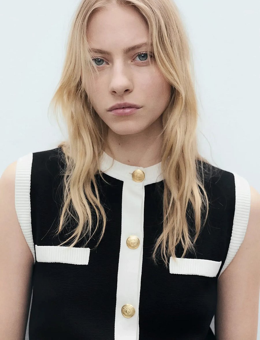 Mango - Knitted waistcoat with contrast piping - neuleliivit - black - 0