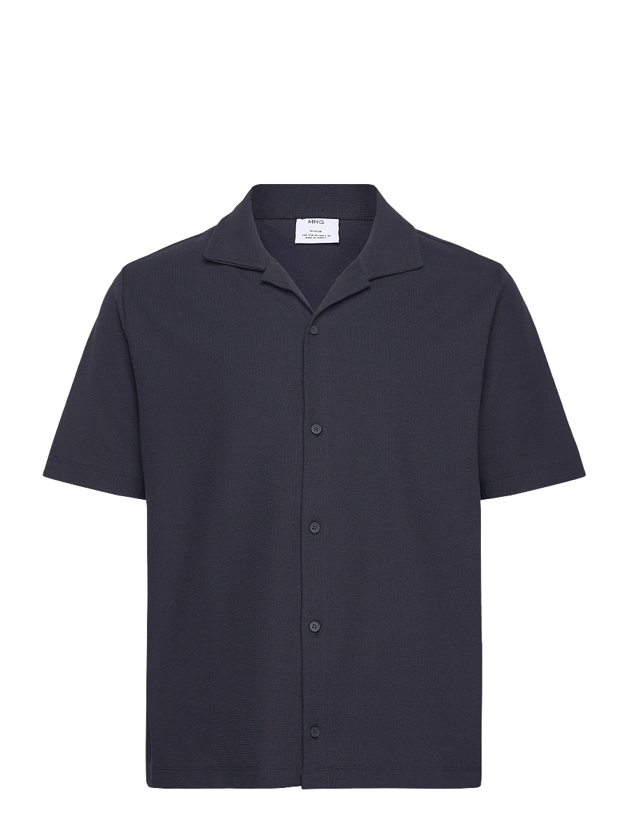 Mango - Structured knitted shirt - kortärmade skjortor - navy - 0