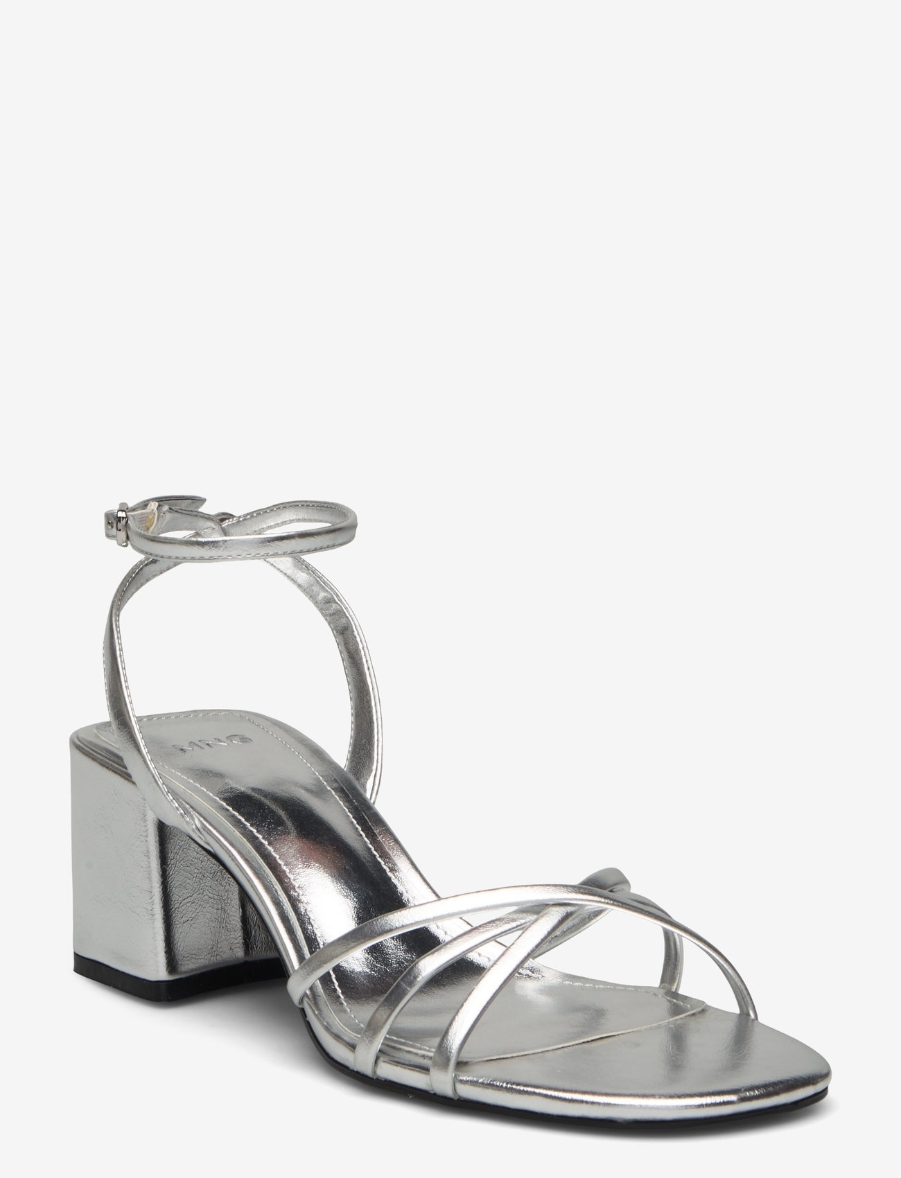 Mango - Heeled sandal with crossed straps - sandaletter - silver - 1