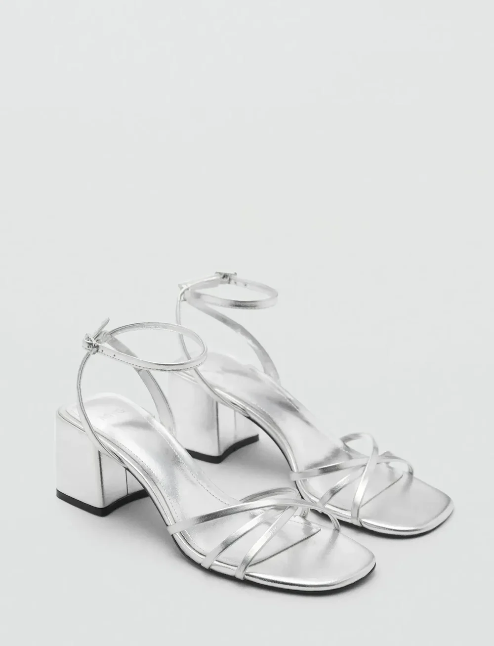 Mango - Heeled sandal with crossed straps - sandaler med hæl - silver - 0