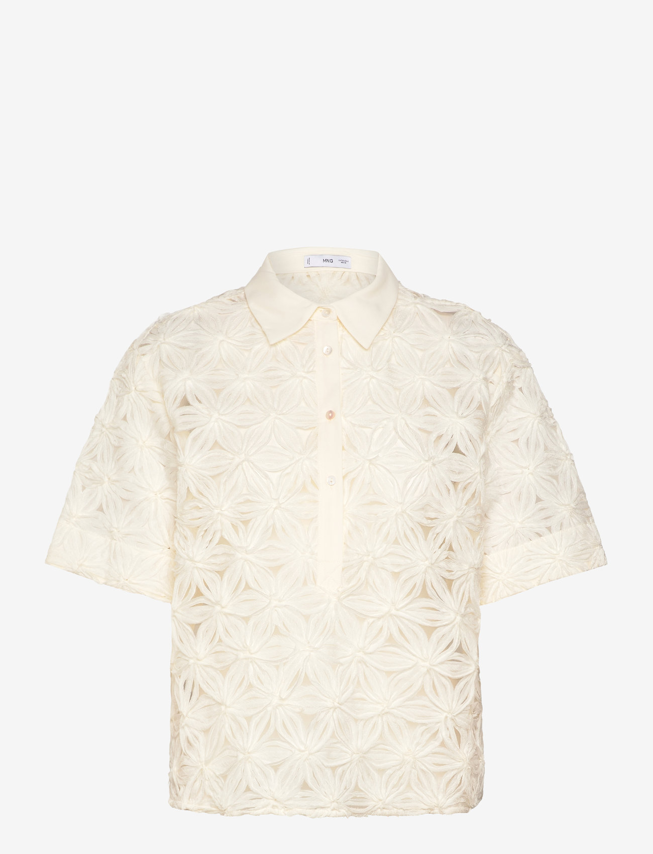 Mango - Openwork floral textured shirt - kortærmede skjorter - light beige - 0