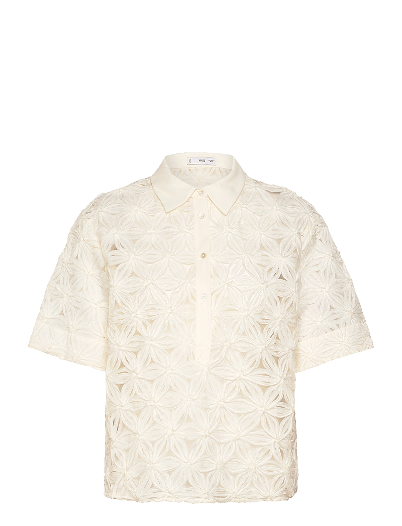 Mango - Openwork floral textured shirt - kurzärmlige hemden - light beige - 0