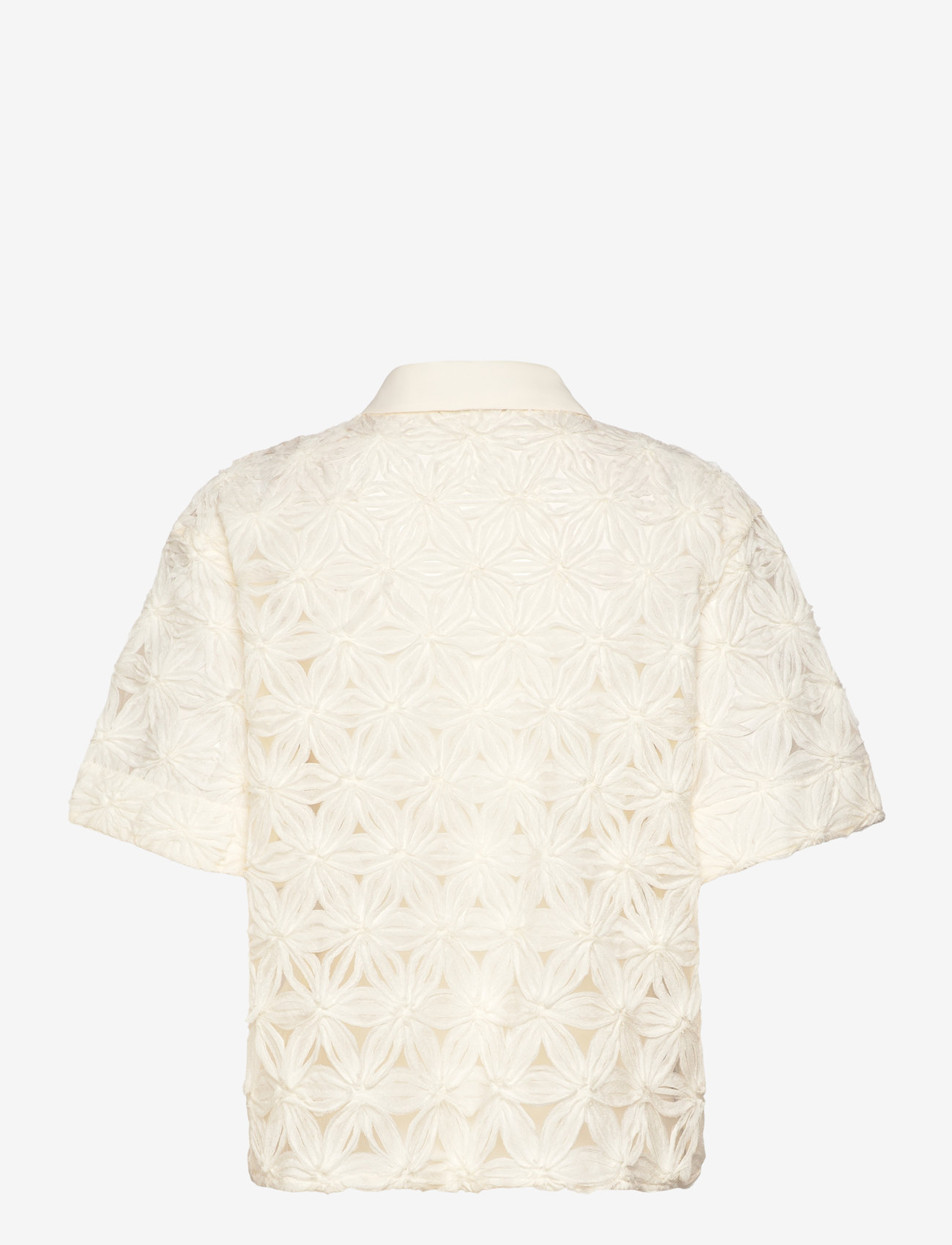 Mango - Openwork floral textured shirt - kortærmede skjorter - light beige - 1