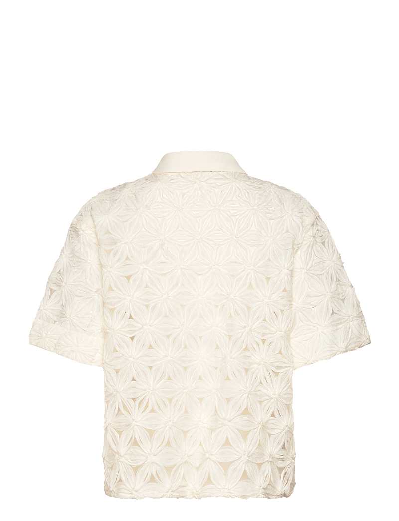 Mango - Openwork floral textured shirt - kurzärmlige hemden - light beige - 1