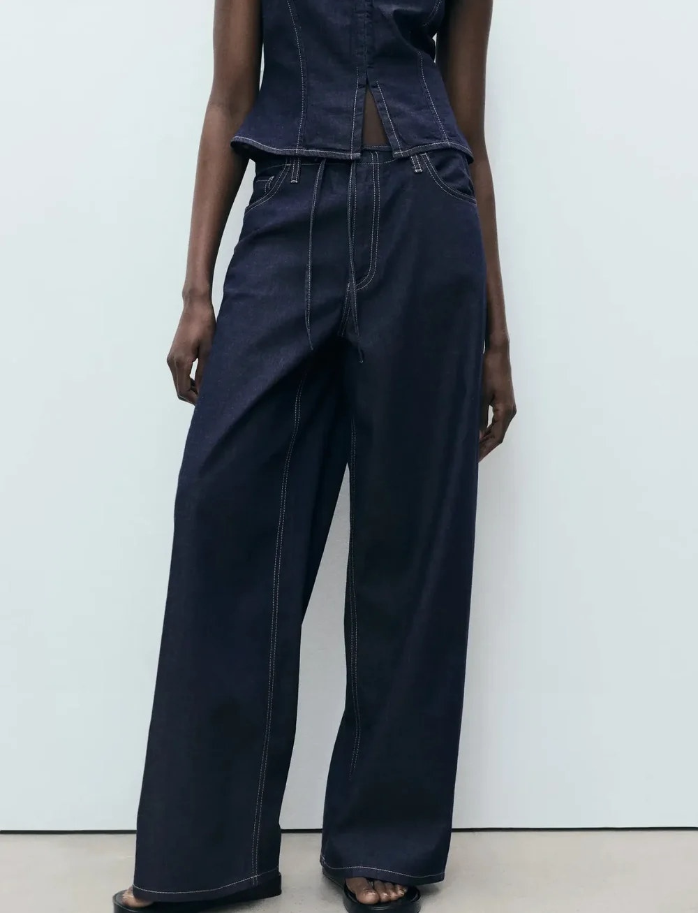 Mango - Wide leg denim trousers with belt - hosen mit weitem bein - open blue - 0