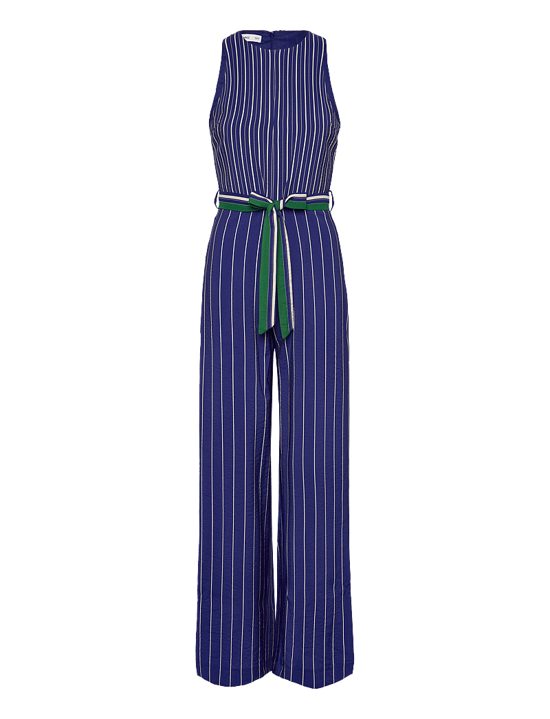 Mango - Striped jumpsuit with belt - medium blue - 1