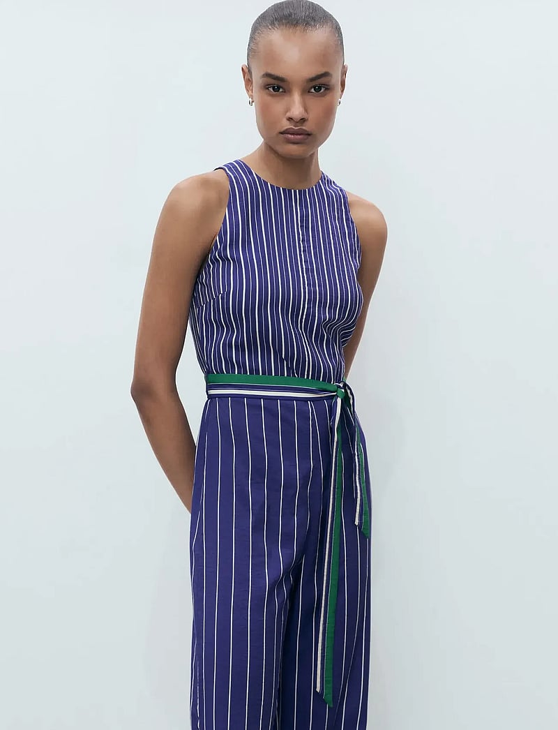 Mango - Striped jumpsuit with belt - medium blue - 0