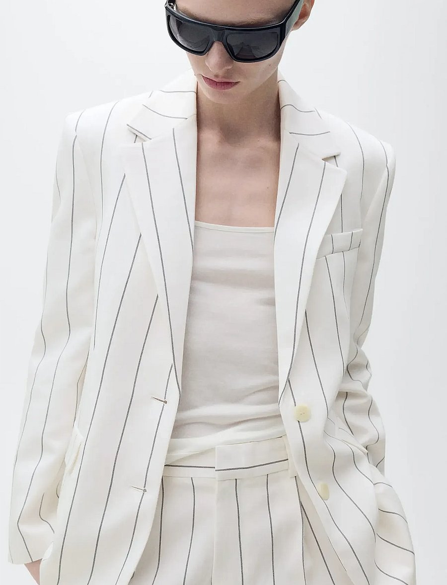 Mango - Pinstripe suit jacket - enkeltradede blazere - white - 0