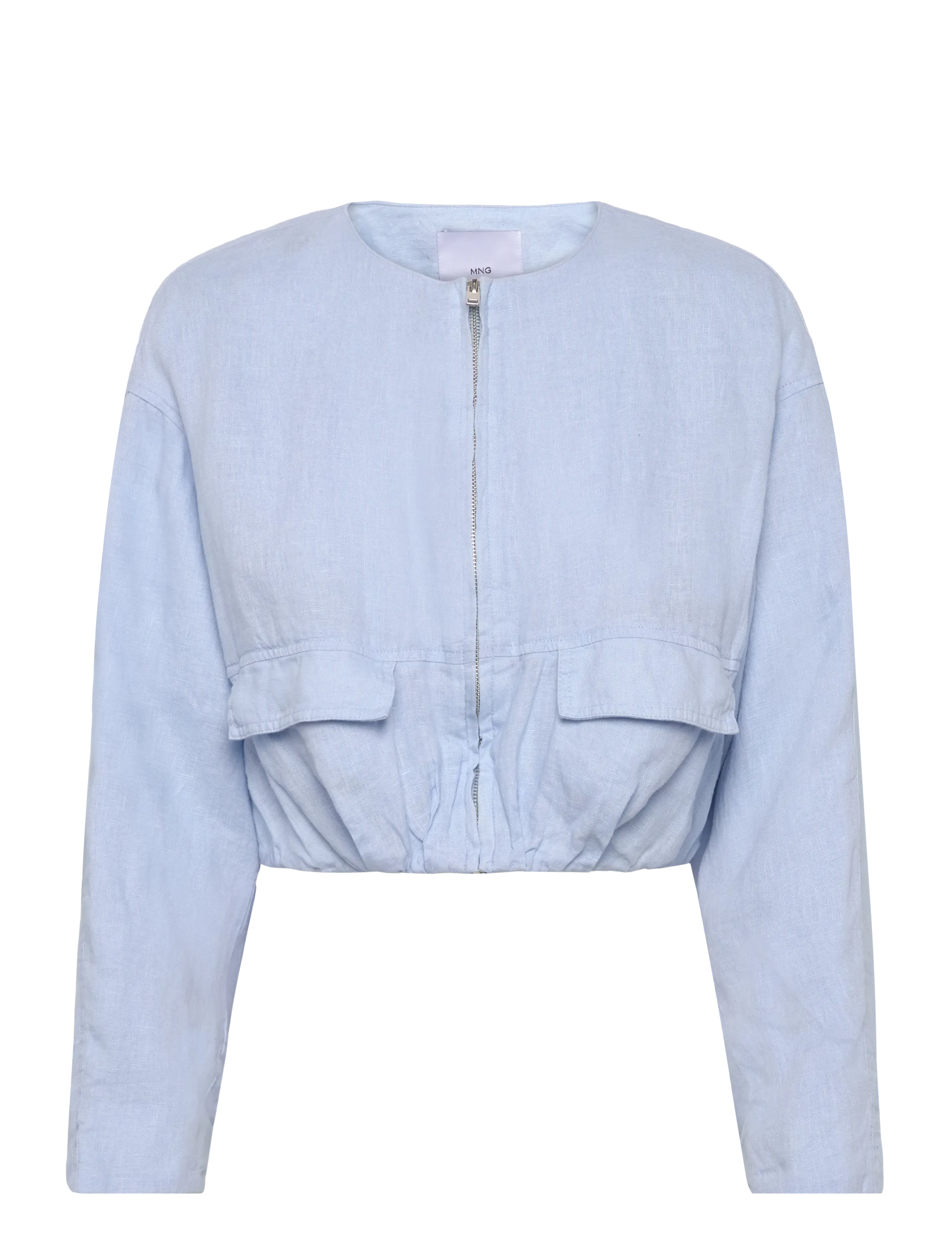 Mango Cropped Linen Jacket With Pockets, M, Jackets, Blau - Light-summer Jacket, Frauen
