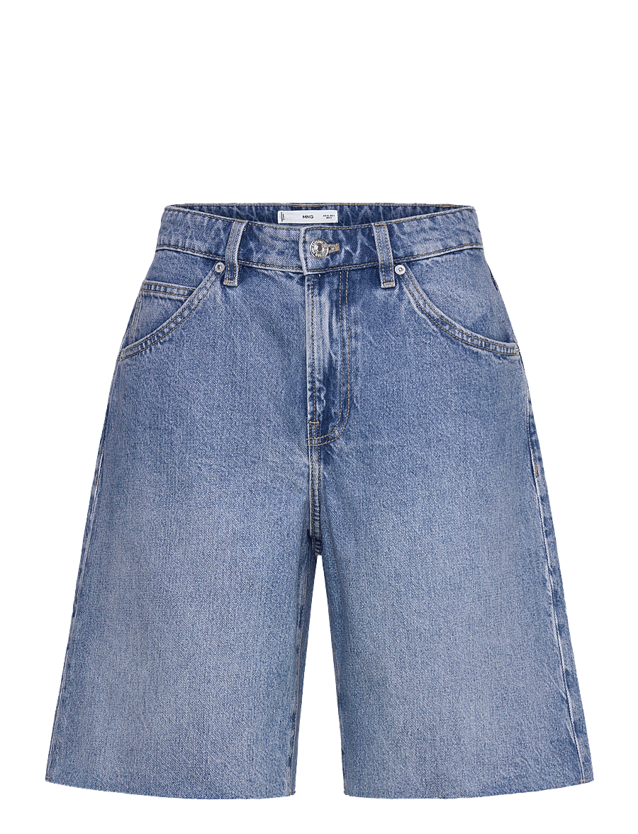 Mango - Frayed hem denim shorts - jorts - open blue - 1
