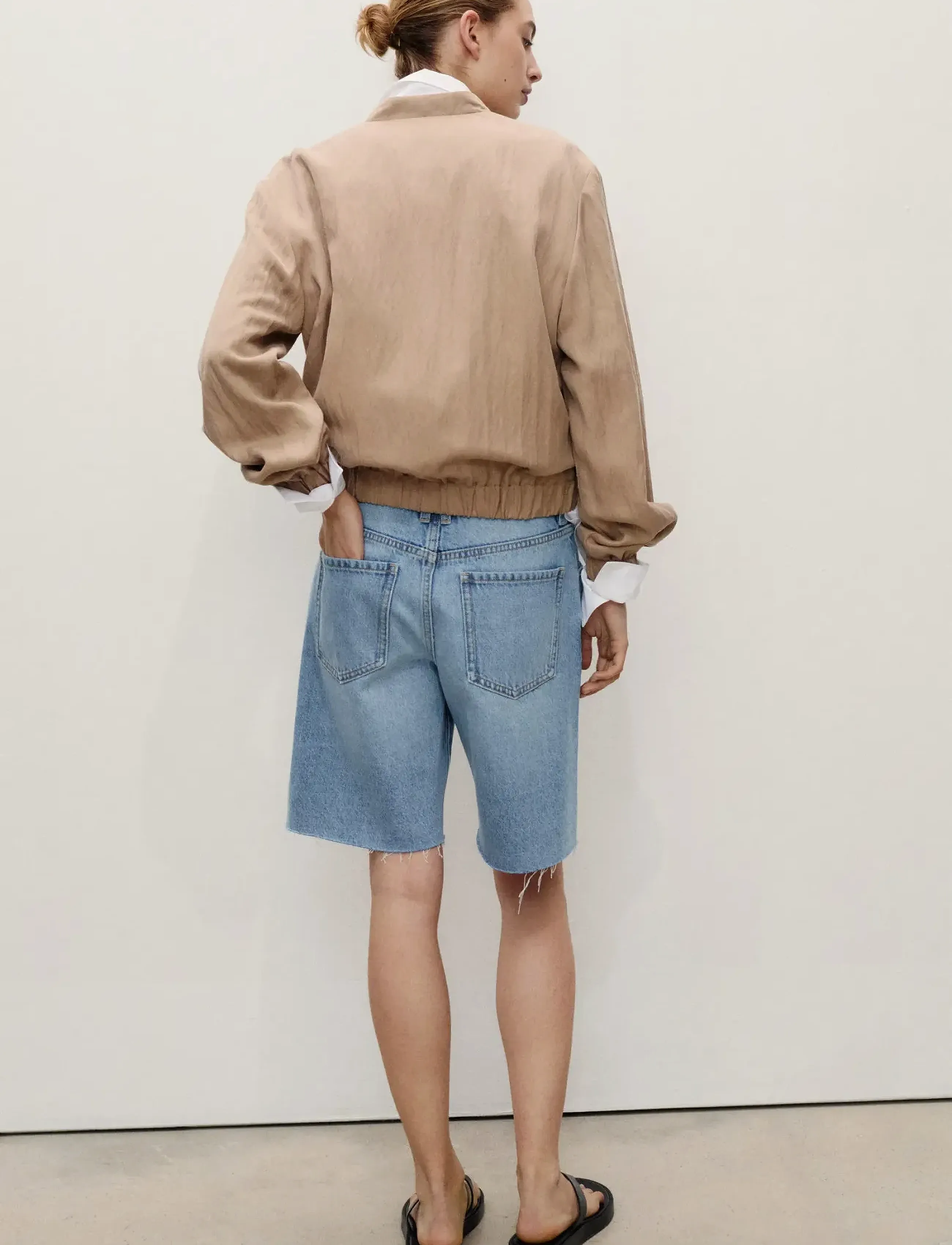 Mango - Frayed hem denim shorts - jorts - open blue - 3