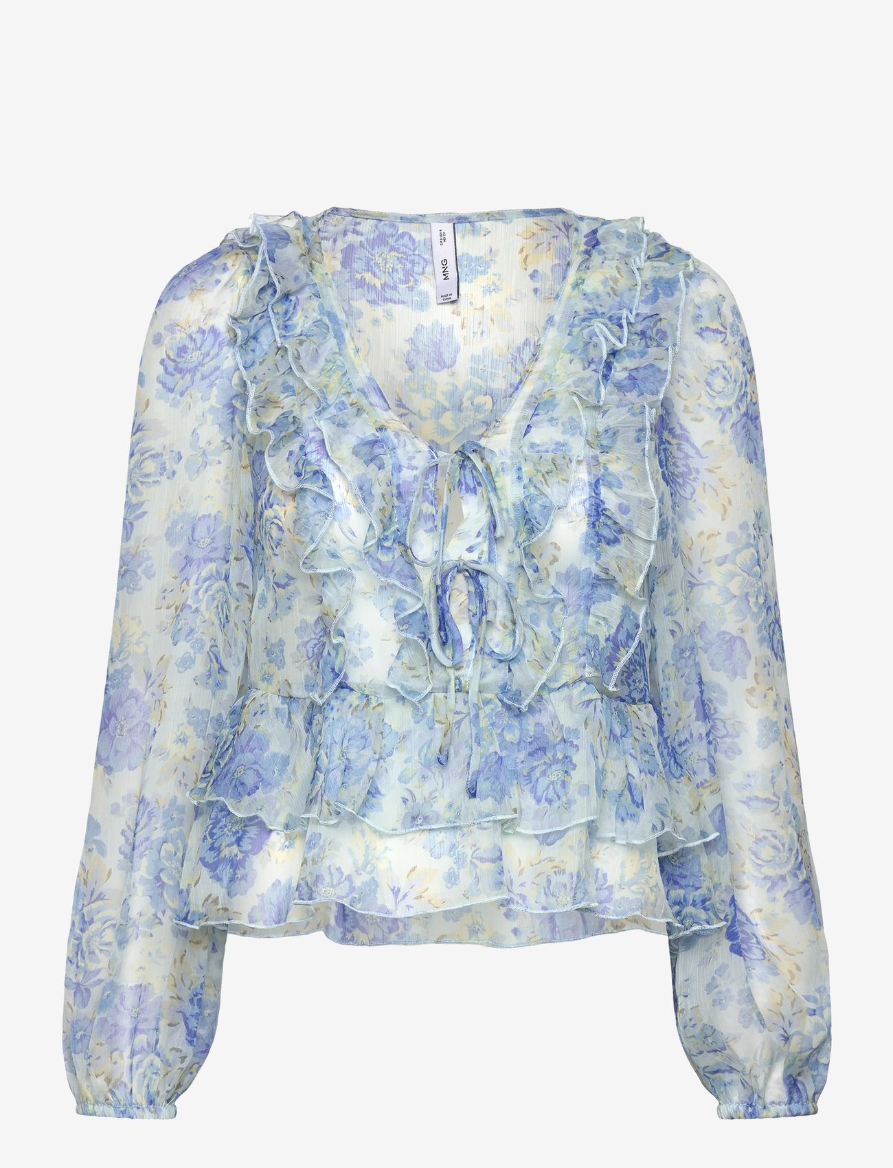 Mango Floral ruffled blouse - Puserot - LT-PASTEL BLUE / blue