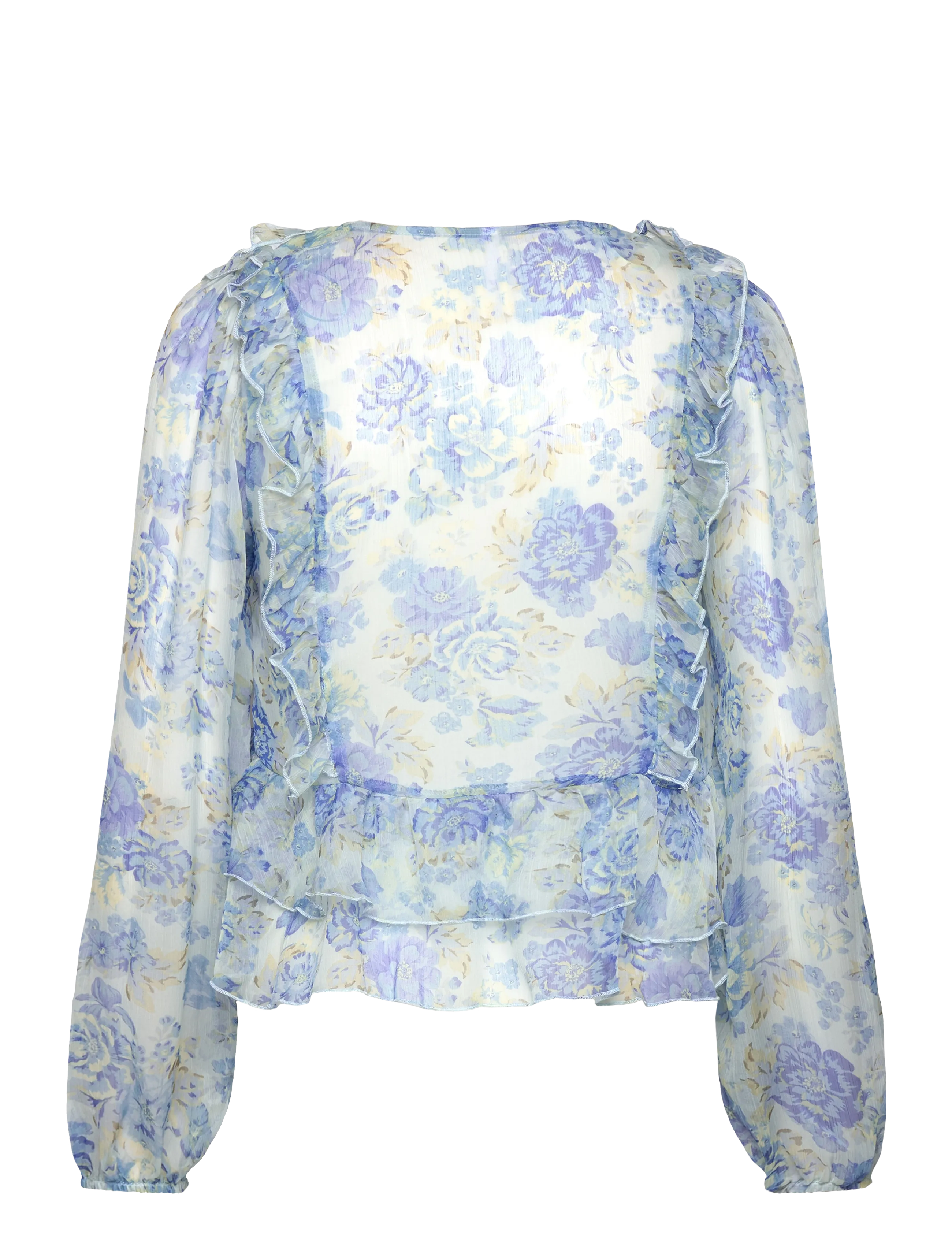 Mango - Floral ruffled blouse - lt-pastel blue - 2