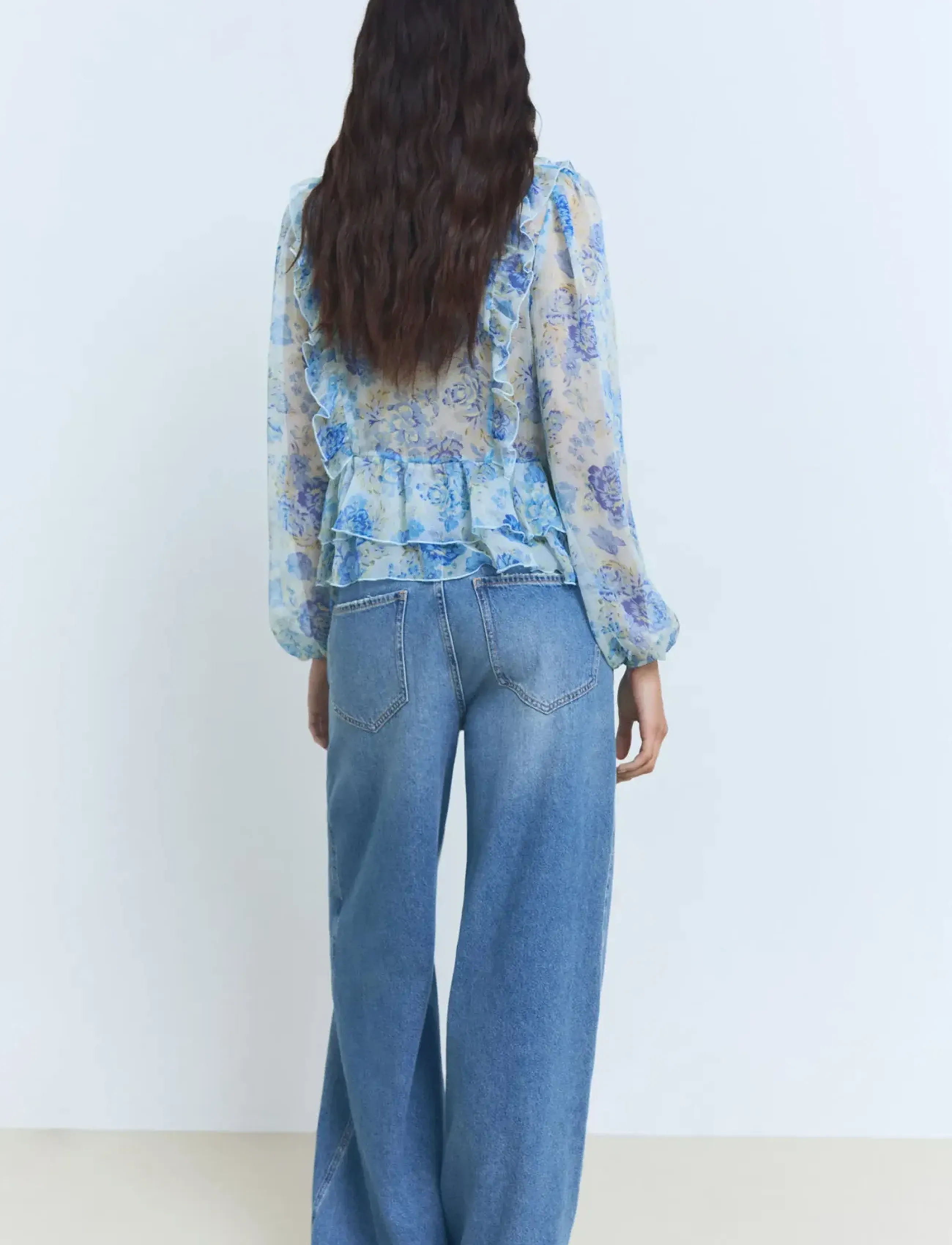 Mango - Floral ruffled blouse - lt-pastel blue - 3
