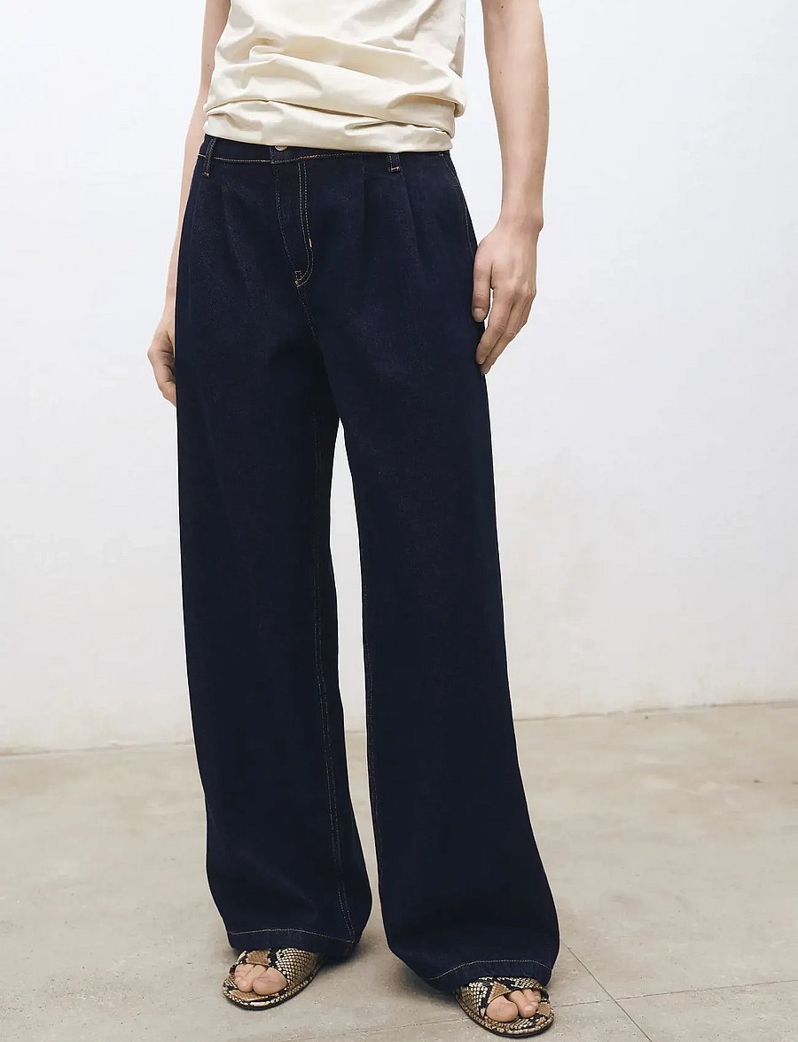 Mango - Rinse-wash wide leg jeans with pleats - brede jeans - open blue - 0