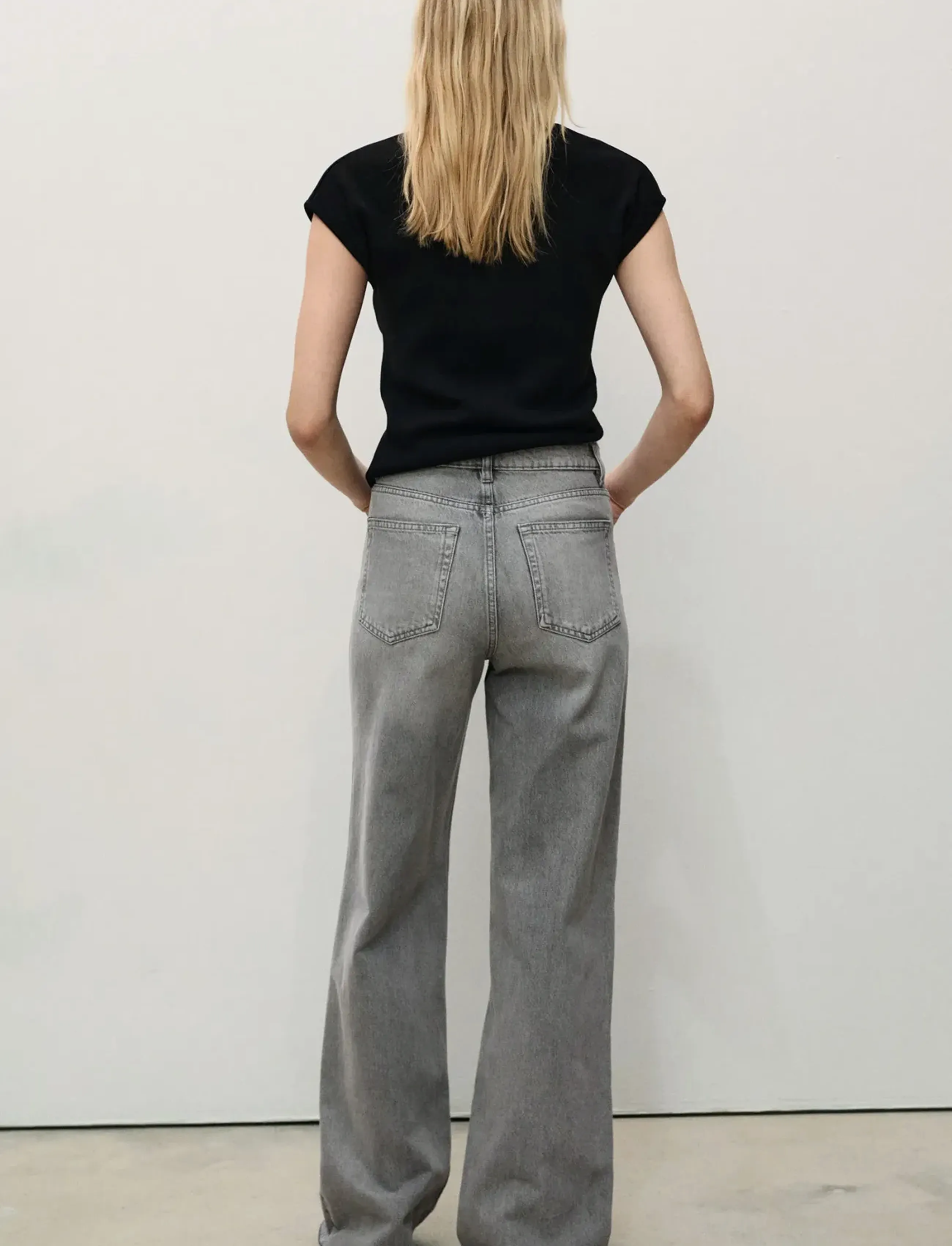 Mango - Danila wide leg high-rise jeans - open grey - 3