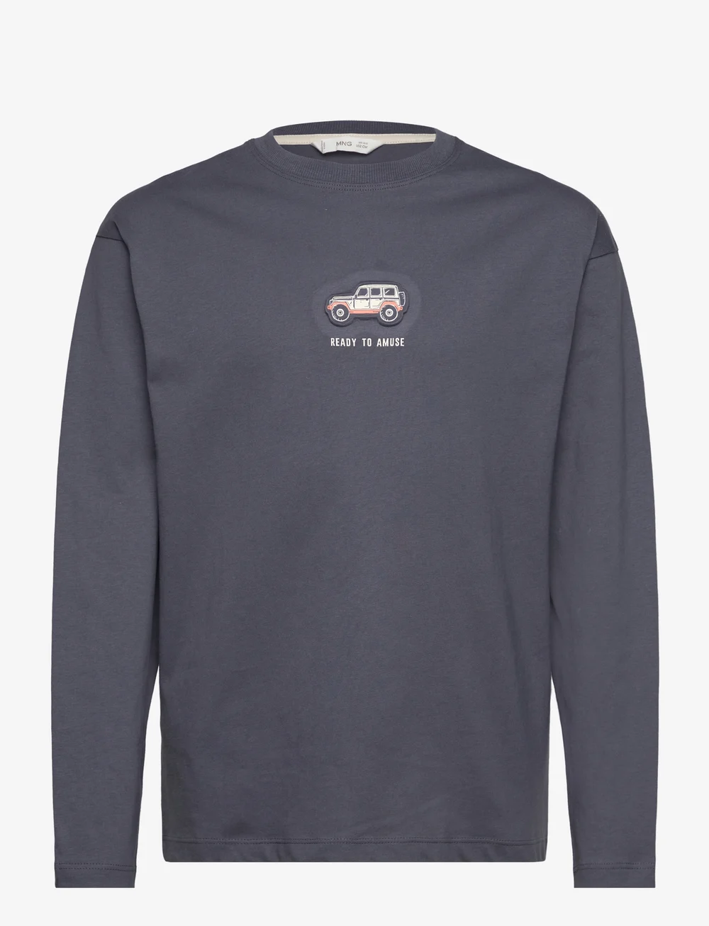 Mango - Printed cotton-blend T-shirt - långärmade t-shirts - dark grey - 0