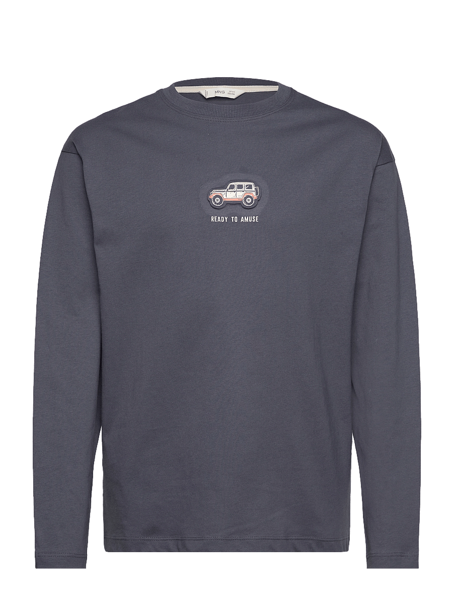 Mango - Printed cotton-blend T-shirt - langærmede t-shirts - dark grey - 0