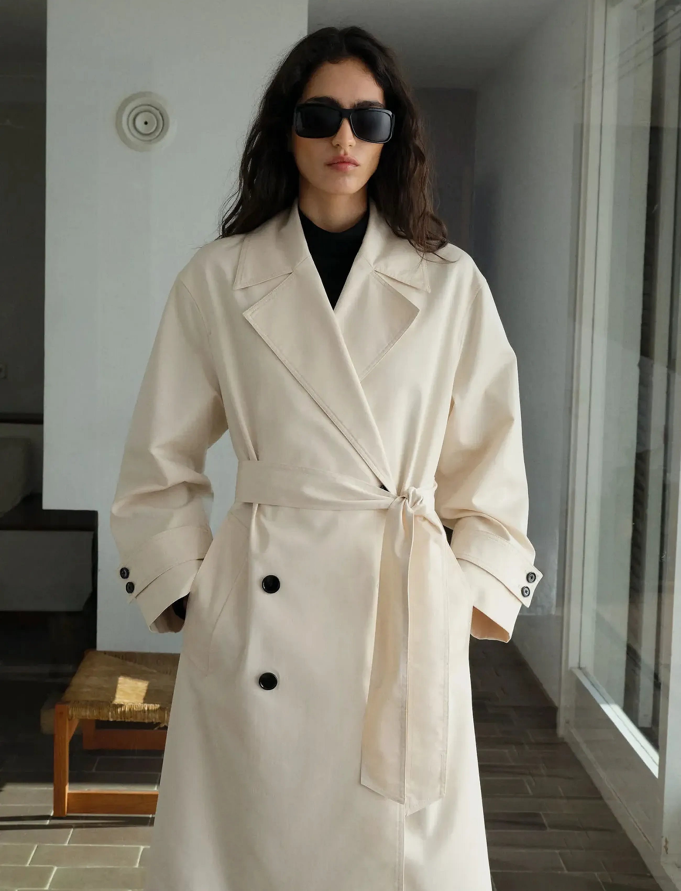 MANGO Long Oversized Double-Breasted Trench Coat