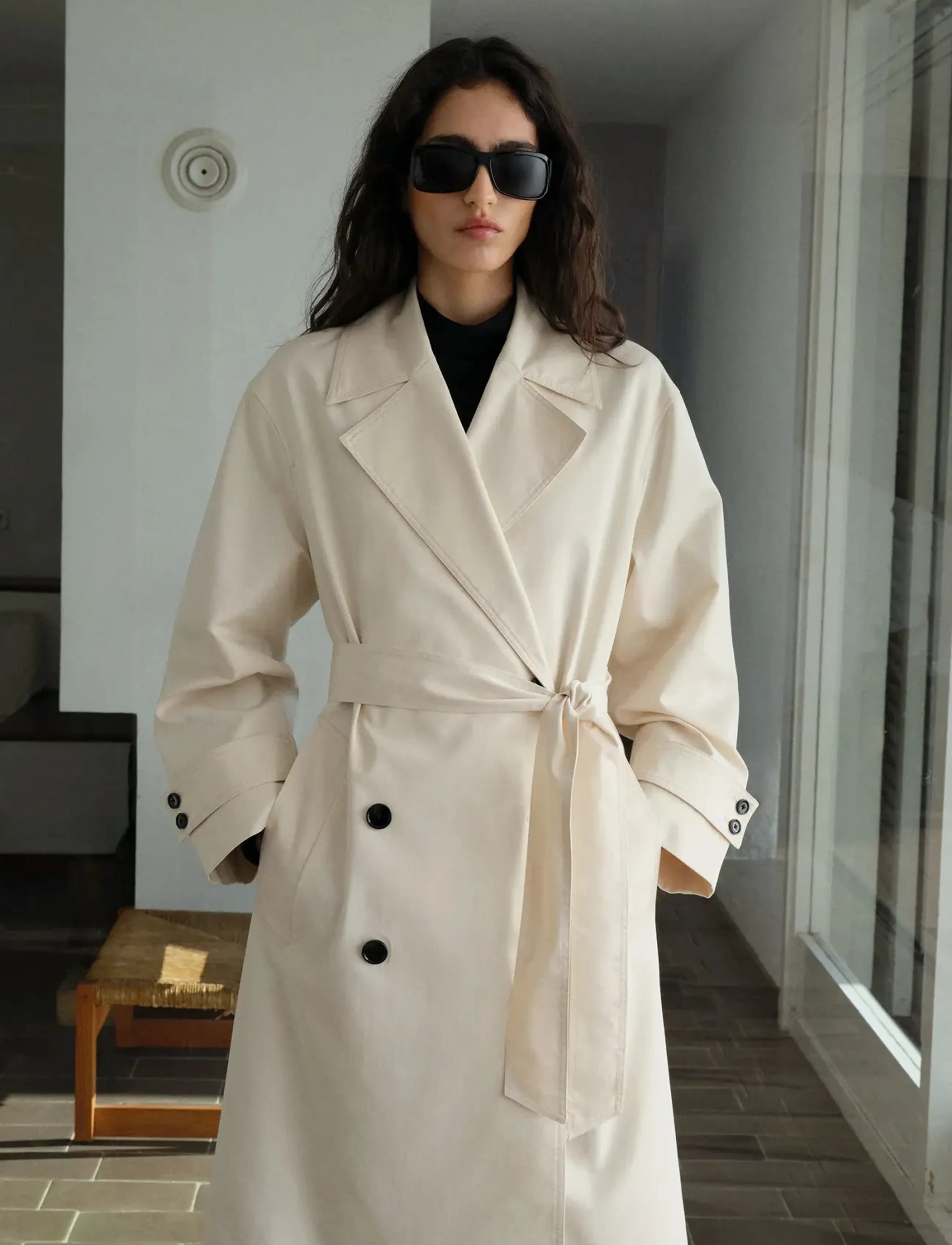 Mango Long oversized double-breasted trench coat - Tøj - LIGHT BEIGE / beige