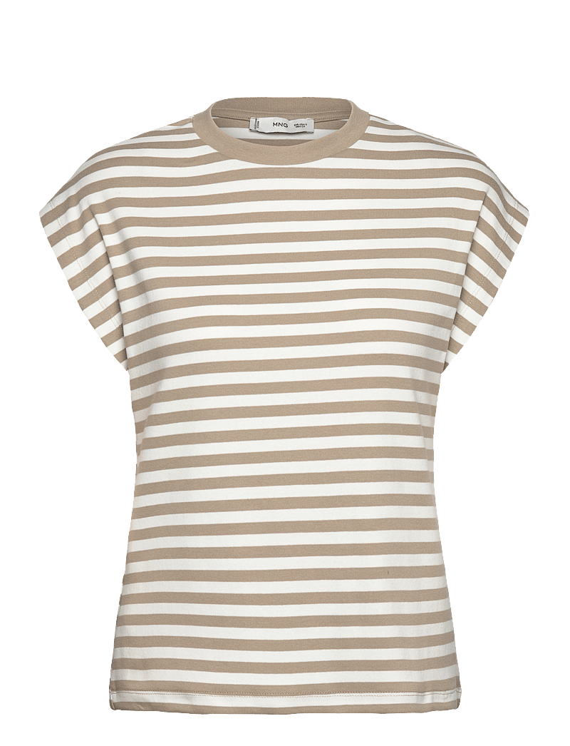 Mango - Striped short-sleeved t-shirt - t-shirts - beige - khaki - 1