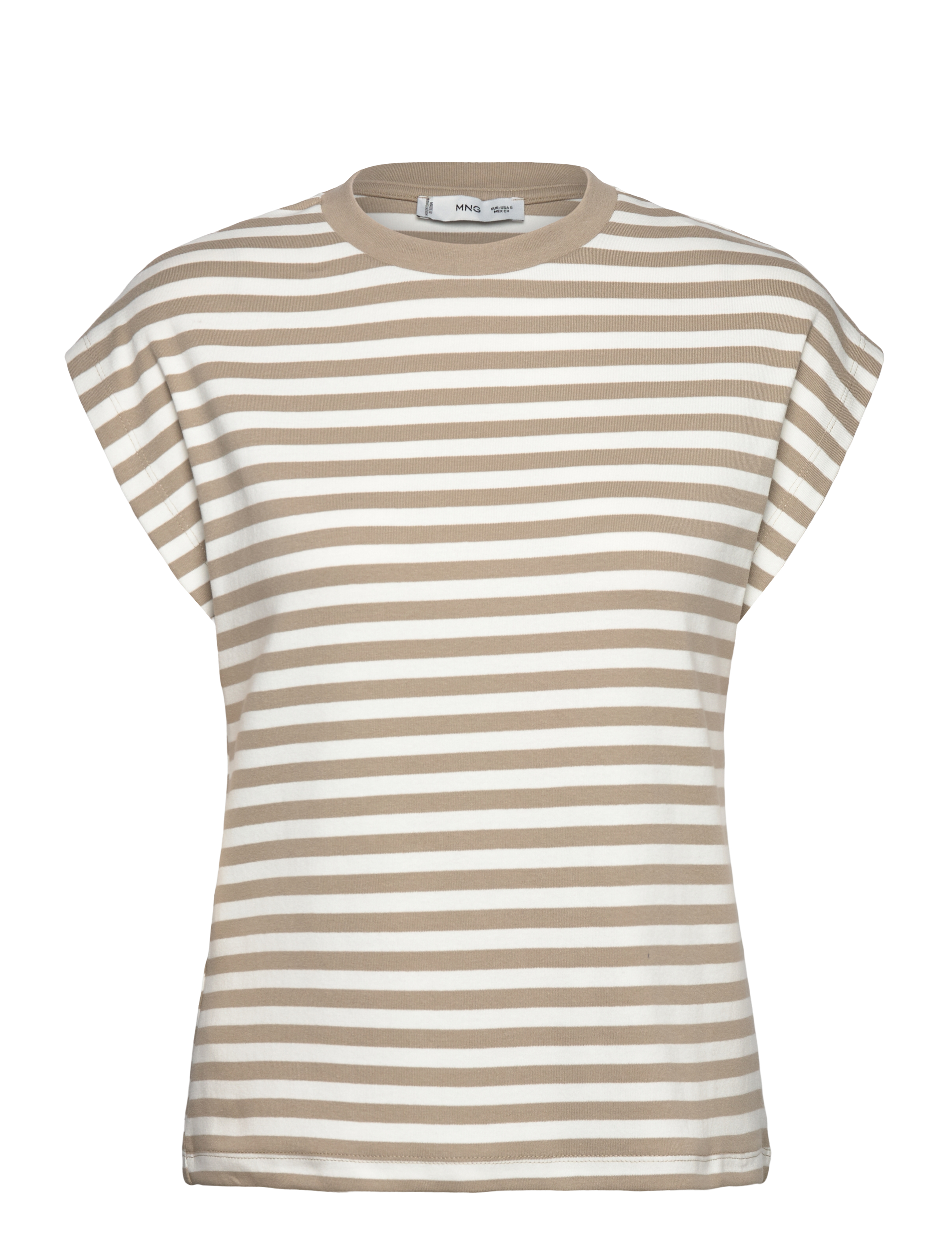 Mango - Striped short-sleeved t-shirt - beige - khaki - 1