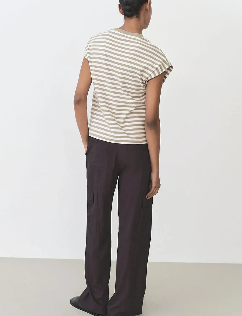 Mango - Striped short-sleeved t-shirt - t-shirts - beige - khaki - 3