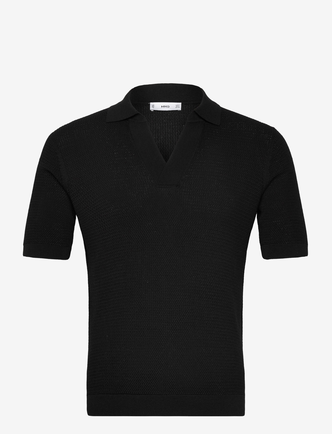 Mango - Structured fine-knit polo shirt - strikkede poloer - black - 0