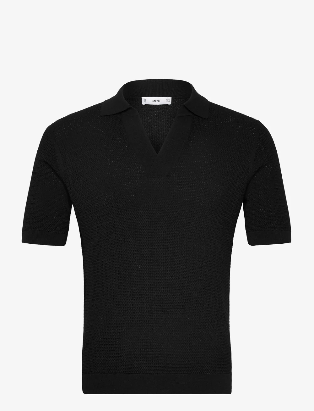 Mango - Structured fine-knit polo shirt - stickade pikéer - black - 0