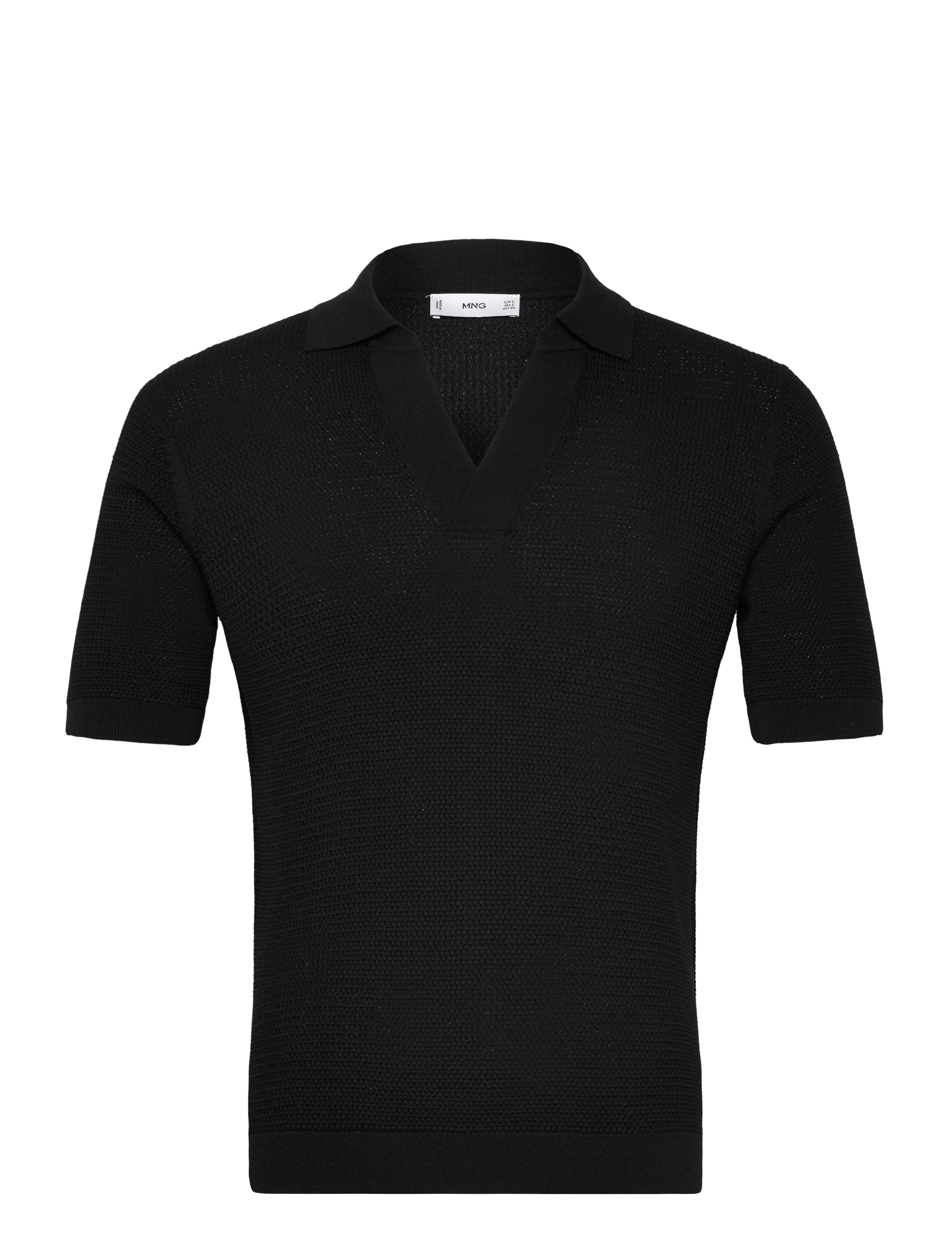 Mango Structured fine-knit polo shirt - Riided - BLACK / black