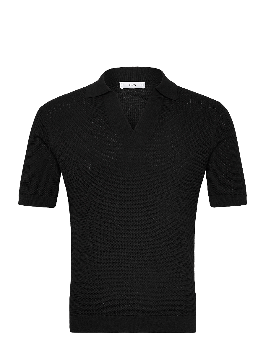 Mango - Structured fine-knit polo shirt - polostrik - black - 0