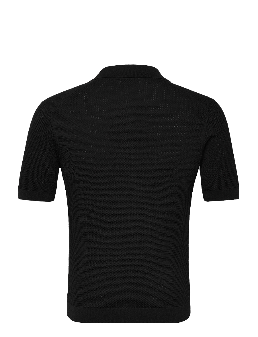 Mango - Structured fine-knit polo shirt - polostrik - black - 1