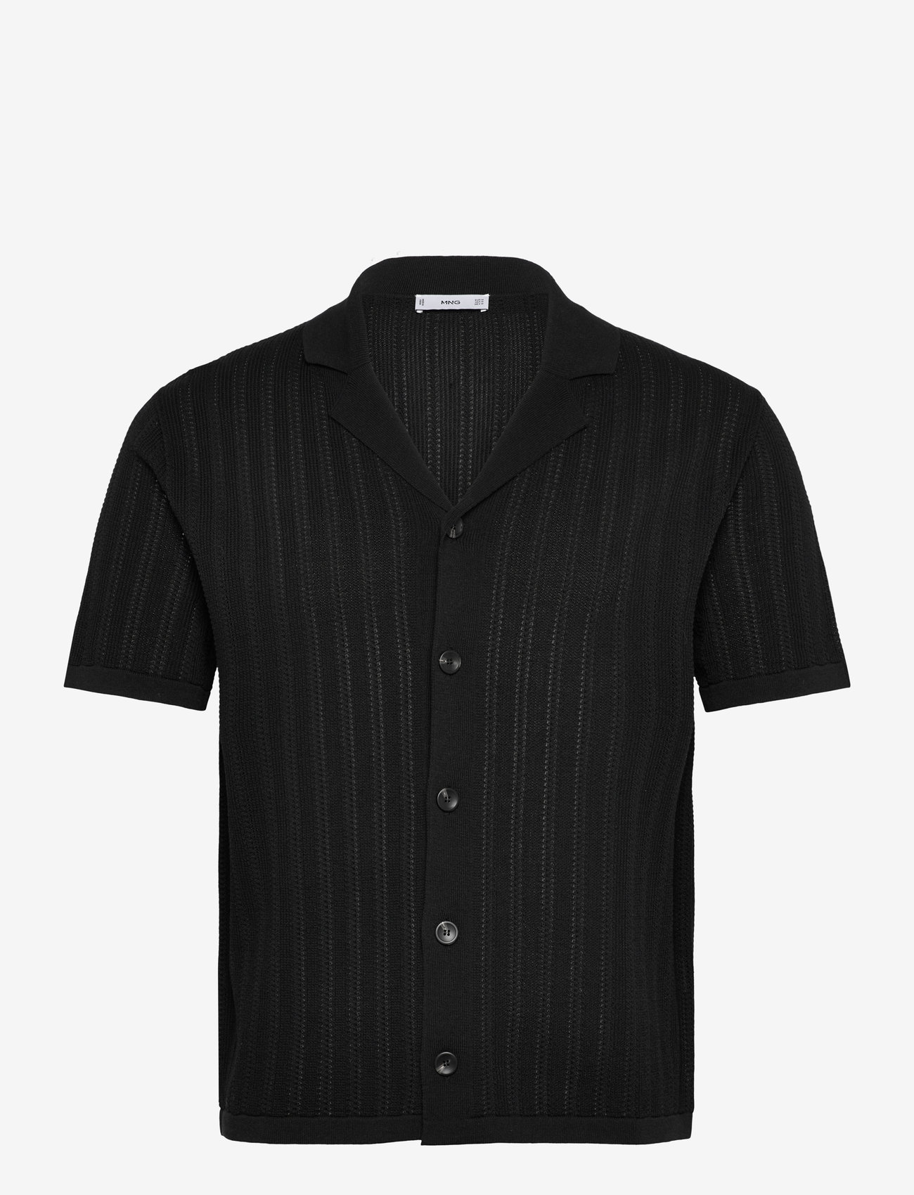 Mango - Knitted shirt with pointelle detail - kortærmede skjorter - black - 0