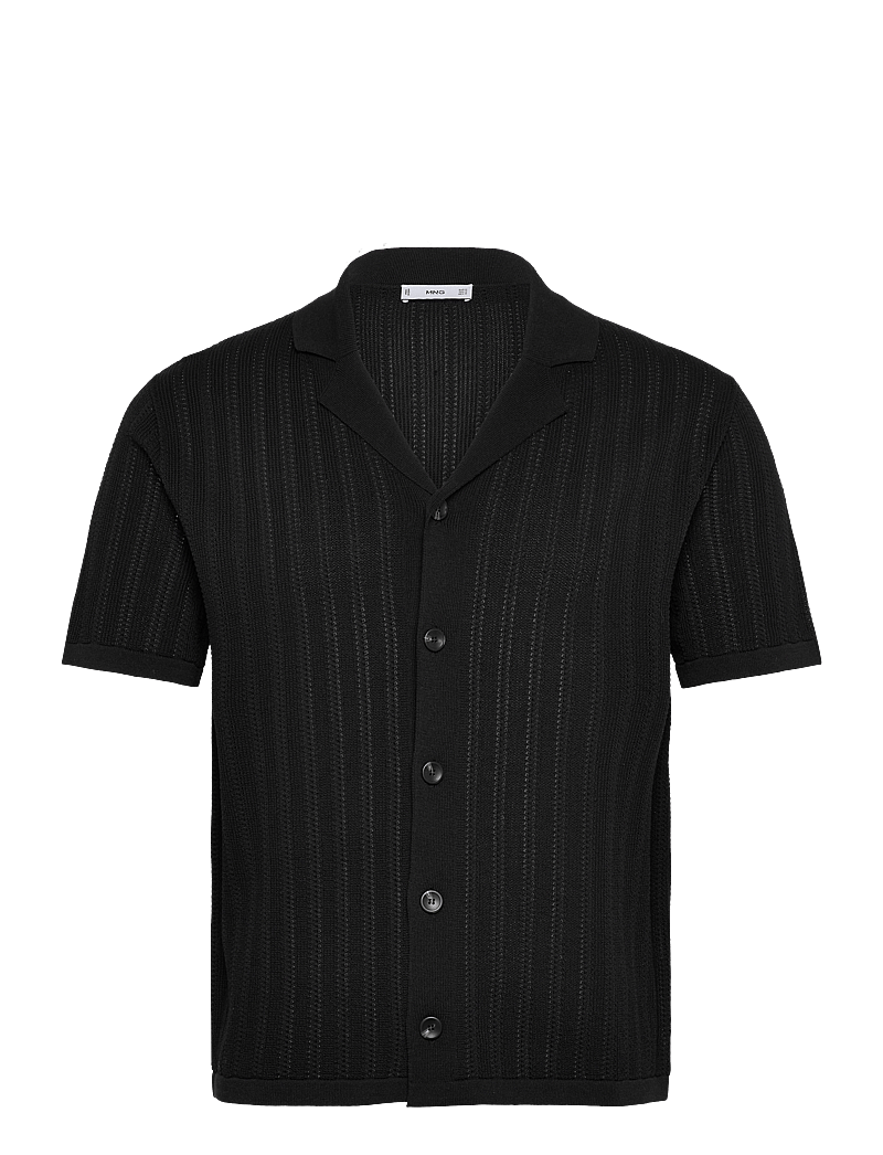 Mango - Knitted shirt with pointelle detail - kortærmede skjorter - black - 0