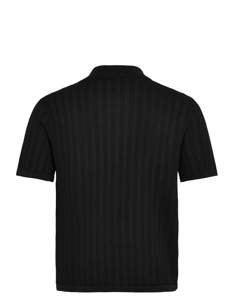 Mango - Knitted shirt with pointelle detail - kortærmede skjorter - black - 1