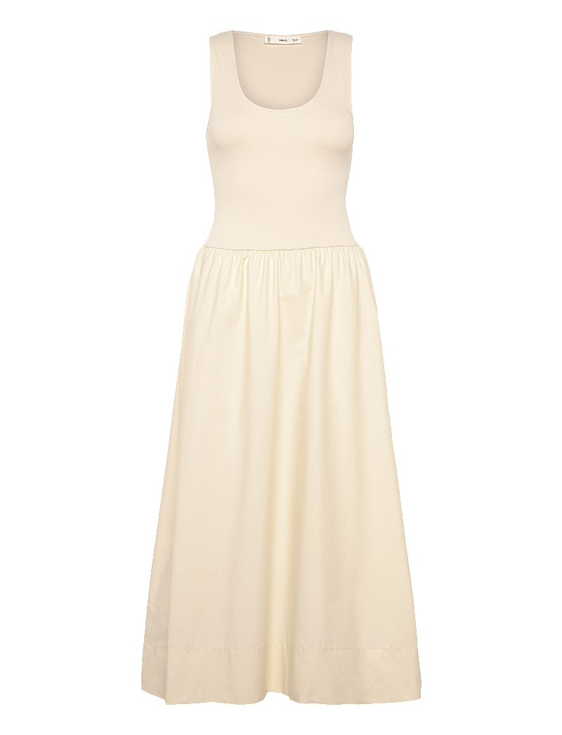 Mango - Flared dress in combined fabric - midiklänningar - light beige - 1