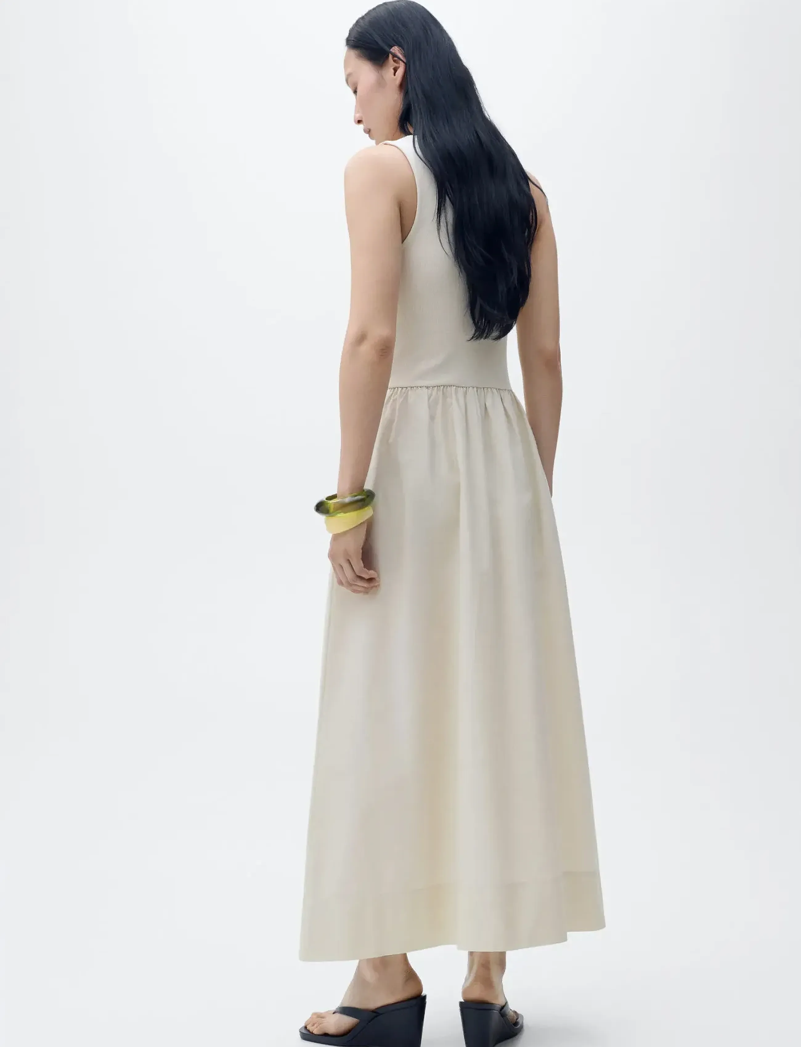 Mango - Flared dress in combined fabric - light beige - 3