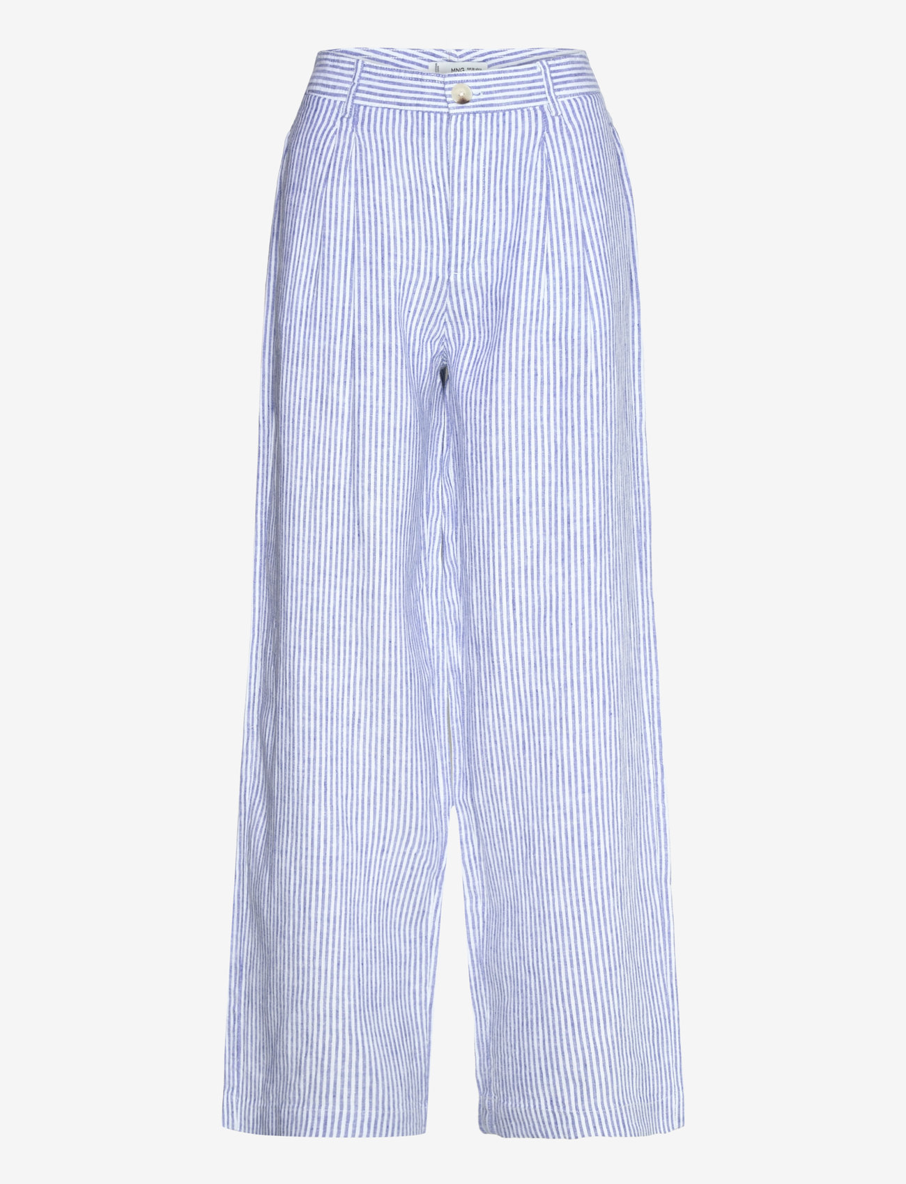 Mango - Striped linen-blend trousers - linnebyxor - medium blue - 0