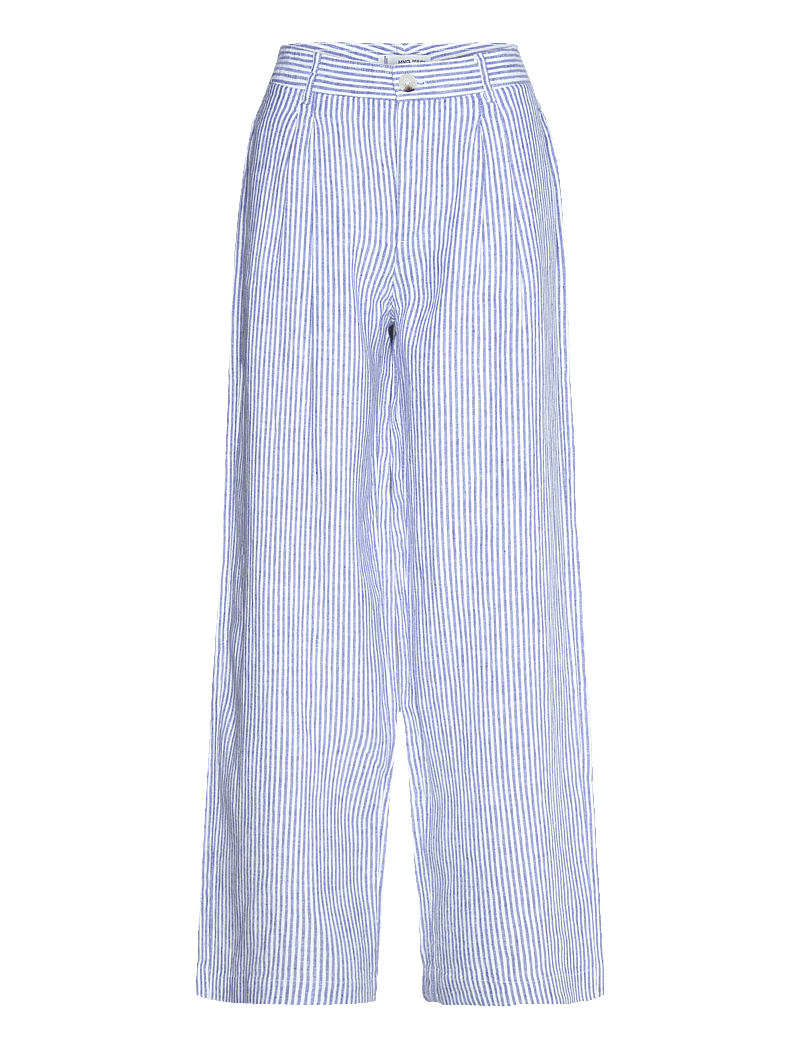 Mango - Striped linen-blend trousers - linnebyxor - medium blue - 0