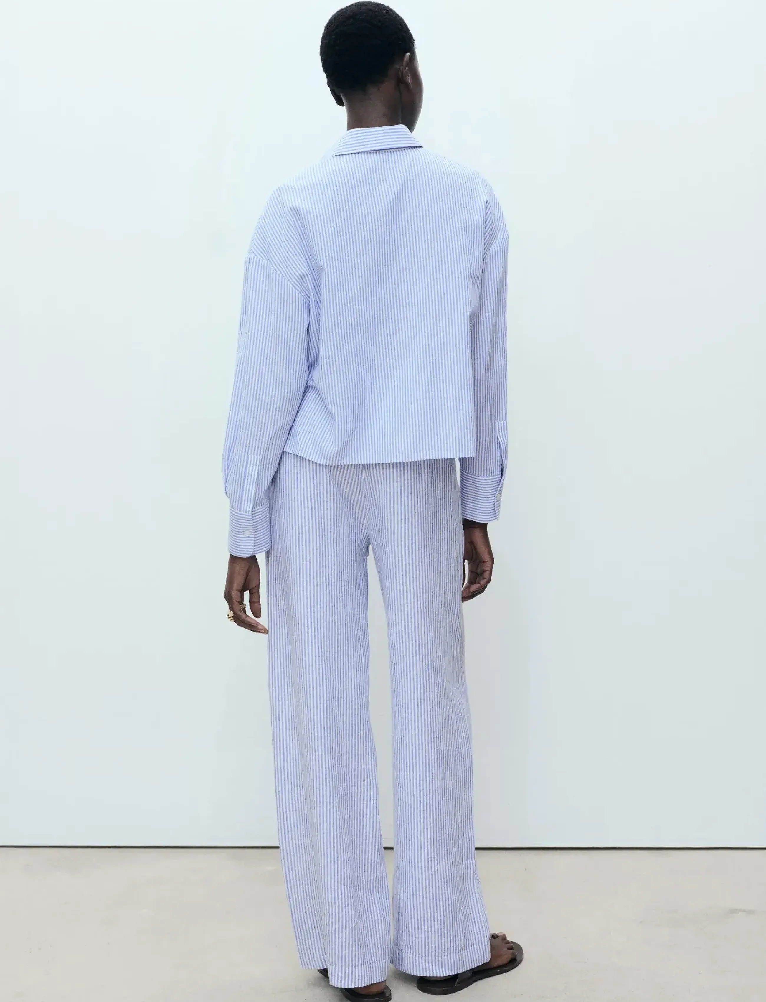 Mango - Striped linen-blend trousers - medium blue - 2