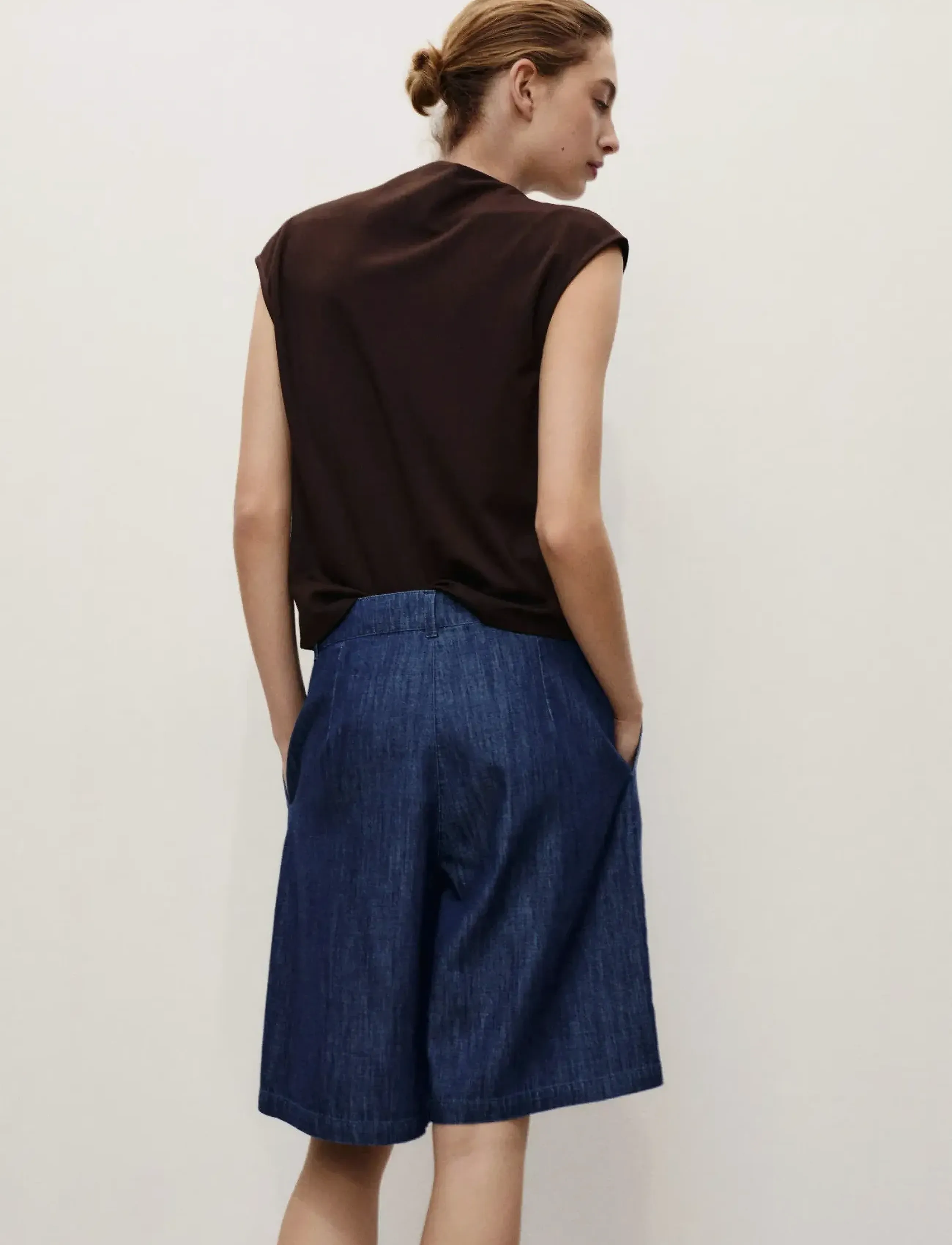 Mango - Straight-fit rinse-wash denim bermuda shorts - laveste priser - open blue - 3
