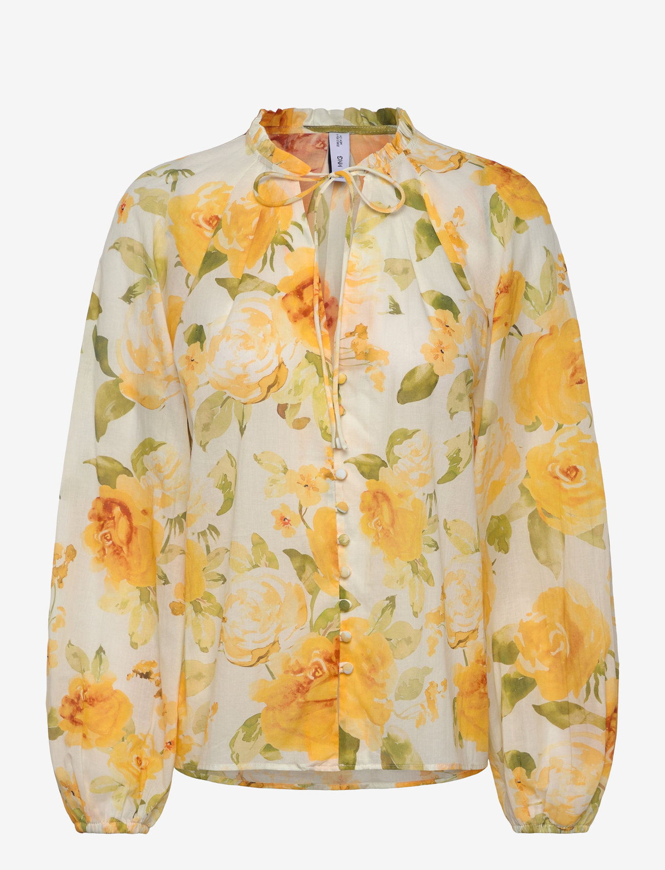 Mango - Floral cotton blouse - langærmede bluser - yellow - 0