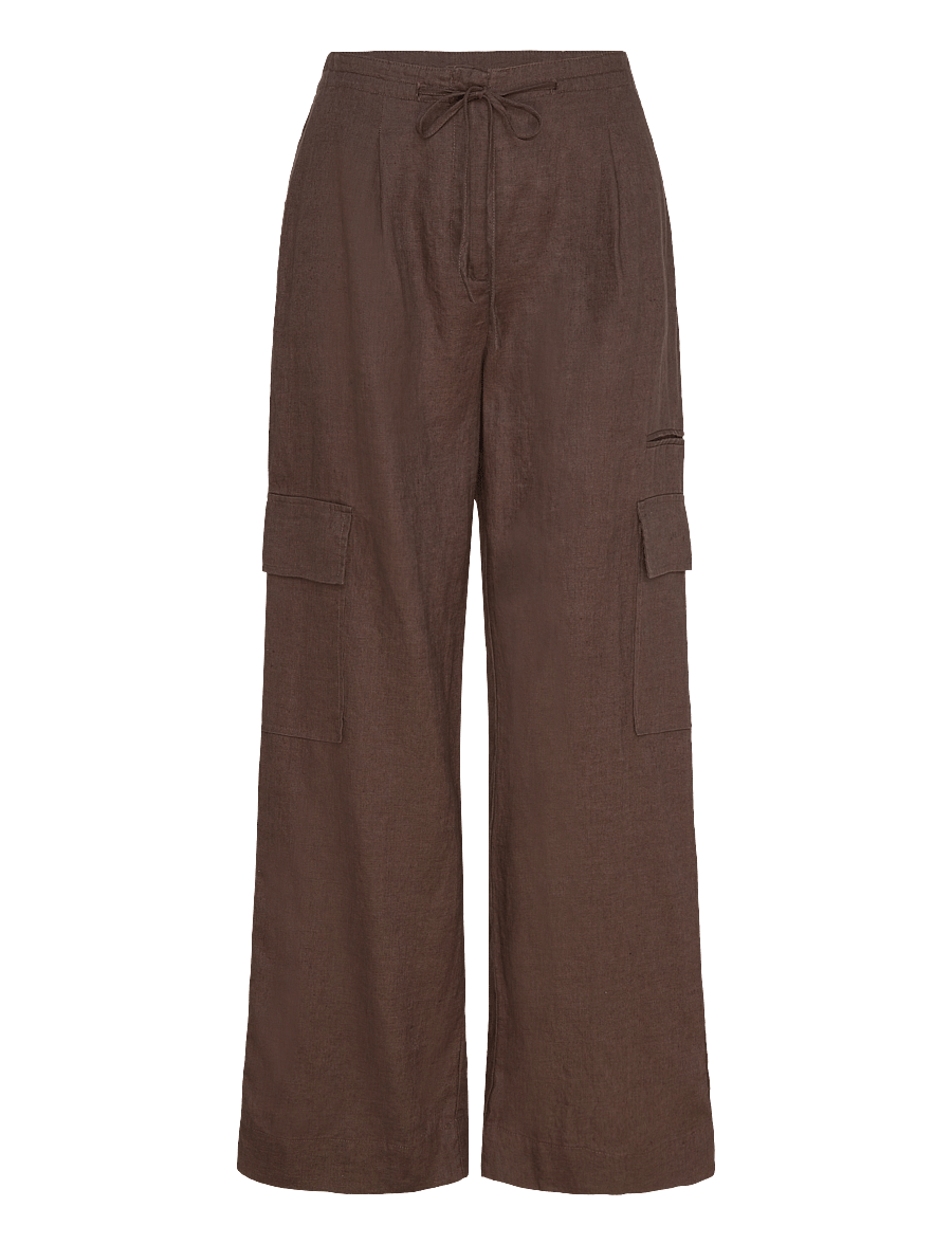Mango - Linen cargo trousers - hørbukser - brown - 1