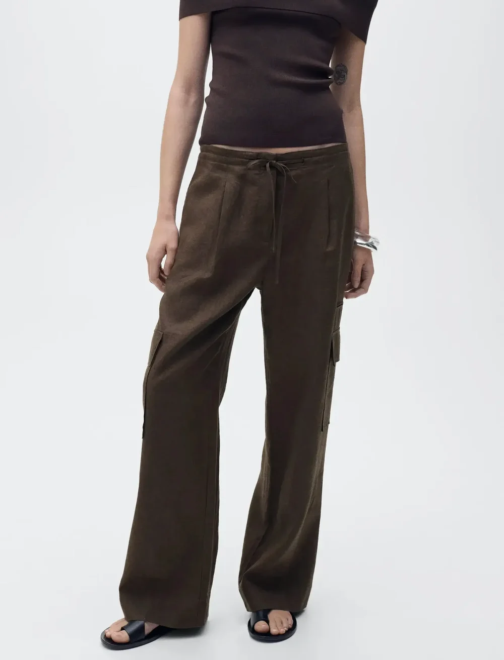 Mango - Linen cargo trousers - leinenhosen - brown - 0