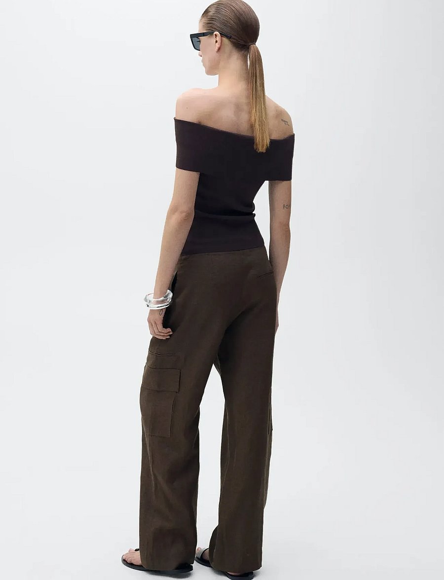 Mango - Linen cargo trousers - hørbukser - brown - 3
